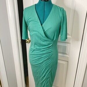 Boden Ruth Faux Wrap Ruched V Neck Casual Half Sleeve Midi Knit Stretch Dress